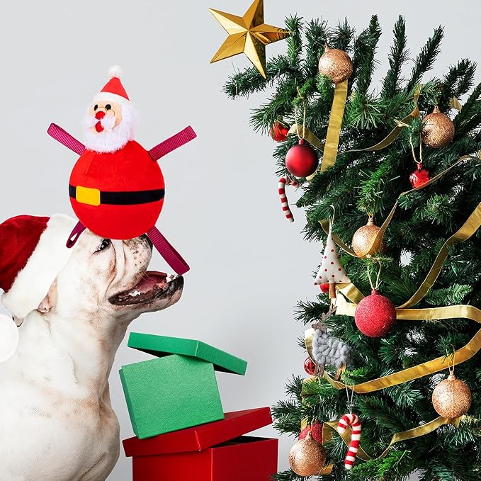Christmas Dog Toys - Santa Claus Toys for Dog, Dog, Jingle and Rope Santa Xmas Toy for Small Medium Large Puppy, Tug of War & Fetch Play - PAWPICO