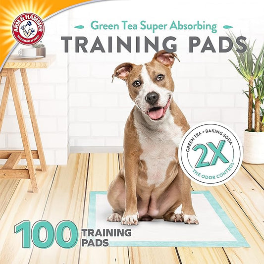 Arm & Hammer Green Tea Pet Training Pads Dog Training Pads with Super Absorbing and Arm & Hammer Baking Soda for 2X The Odor Control Leakproof & Recycled Training Pads for Dogs (100 Count) - PAWPICO