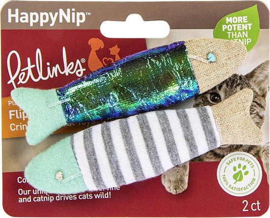 Petlinks (2 Count HappyNip Flipper Fish Cat Toys, Contains Silvervine & Catnip - Multi Color, 2 Count (Pack of 5) - PAWPICO