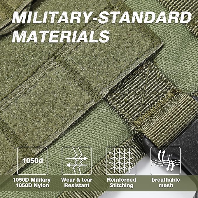 No Pull Tactical Dog Harness for Small Dogs, Escape Proof Molle Dog Vest Harness and Leash Set, Adjustable Military Service Dog Harness with Handle for Medium Large Dogs (Green, Small) Yungaspy