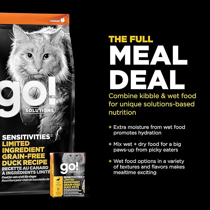Go! Solutions Sensitivities Limited Ingredient, Grain-Free Dry Cat Food, Duck Recipe for Sensitive Stomach, 16 lb Bag - PAWPICO