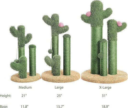 Pesofer Cactus Cat Scratching Post Cat Scratcher with 3 Scratching Poles, Flower Décor and Dangling Ball for Kitten, Adult Cats Large - PAWPICO