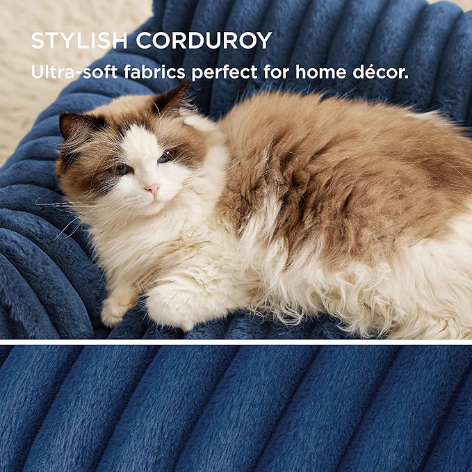 Bedsure Cute Cat Couch for Pets - Fluffy Small Dog Sofa with Premium Soft Corduroy Fleece, Pet Sofa with Removable Washable Cover, Supportive Dog Couch Bed for Small Medium Dogs, 30inch, Night Blue - PAWPICO