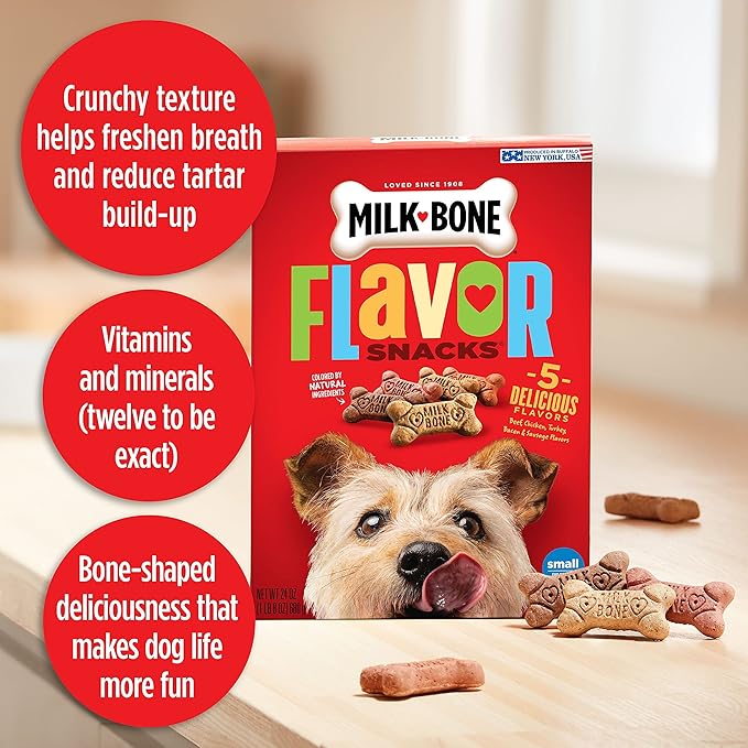 Milk-Bone Flavor Snacks Dog Treats, Small Biscuits, 7 Pound Crunchy Texture Helps Reduce Tartar (Pack of 2) - PAWPICO