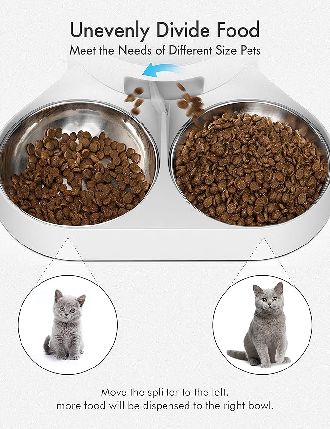 PETLIBRO Pet Food Splitter with Stainless Steel Bowls, Automatic Cat Feeder Bowls for Two Cats or Dogs, Suitable for PETLIBRO Automatic Cat Feeder PLAF005, PLAF006, PLAF103, PLAF203, White - PAWPICO