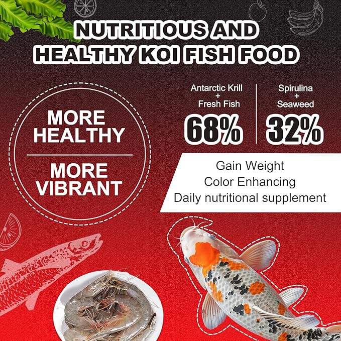 Koi Fish Food Dedicated - Color Enhancing Gain Weight Promote Absorption Three Effect Syncretism Natural Ingredients Antarctic Krill Spirulin Clear Water Formula Pond Fish Food(2.6LB) yizeril