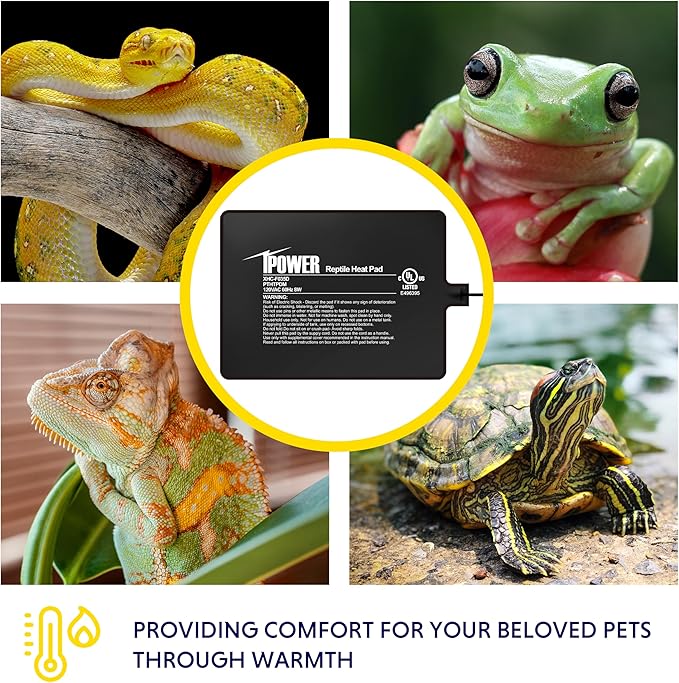iPower Reptile Heat Pad 6X8 Inch 8W Under Tank Terrarium Warmer Heating Mat for Turtle, Lizard, Frog, Snake, Reptile, and Other Small Animals iPower