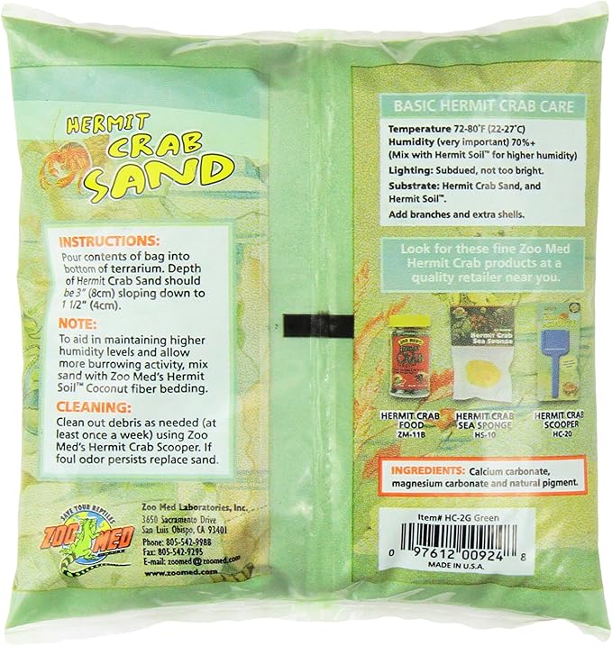 Zoo Med 24982 Hermit Crab, 2 lb, Sand Green ZooMed