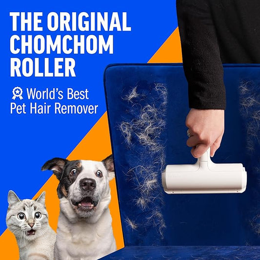 Chom Chom Roller Pet Hair Remover and Reusable Lint Roller - ChomChom Cat and Dog Hair Remover for Furniture, Couch, Carpet, Clothing and Bedding - Portable, Multi-Surface Fur Removal Tool - PAWPICO