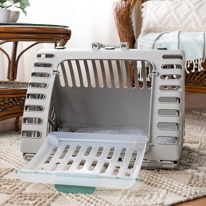 SportPet Designs Foldable Travel Cat Carrier - Front Door Plastic Collapsible Carrier Collection, Waterproof Bed - PAWPICO