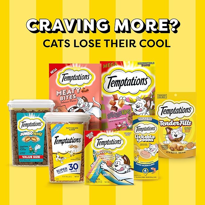 Temptations Creamy Puree with Chicken, Salmon, and Tuna Variety Pack of Lickable, Squeezable Cat Treats, 0.425 Oz Pouches, 24 Count Temptations