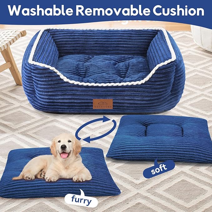 Medium Rectangle Cat Dog Bed for Puppy Pets Indoor Outdoor Machine Washable Sleeping Sofa Non-Slip Bottom Breathable Soft Puppy Bed Durable Orthopedic Calming Pet Cuddler (Medium, Blue) - PAWPICO