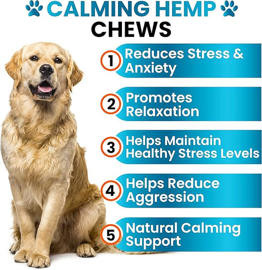 Hemp Calming Chews Treats for Dogs Anxiety Relief & Stress - Travel, Thunder, Separation - Hemp Oil - Valerian - Melatonin for Dogs - Sleep Calming Aid - Pet Soft Bites GratefulPawz