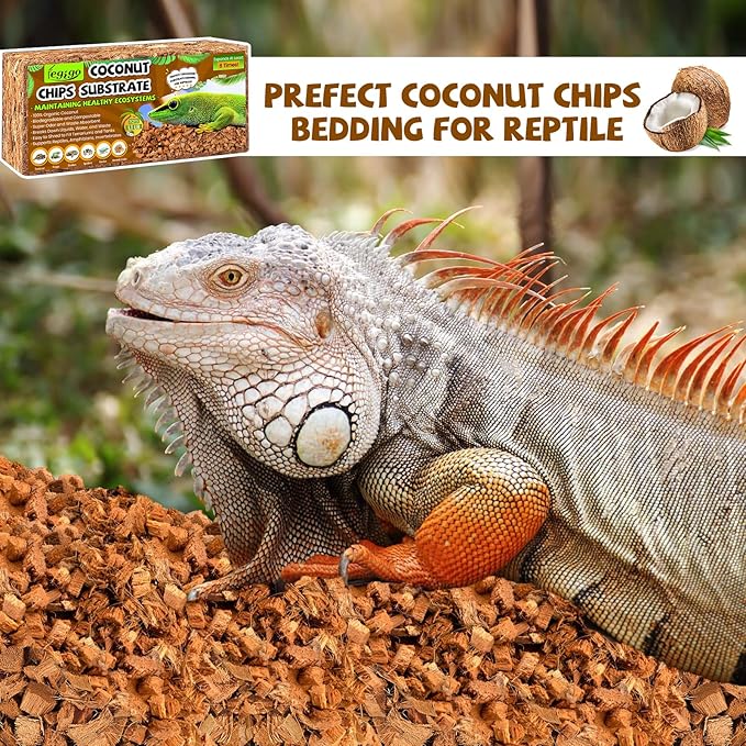 Legigo 2 Pack Coconut Chip Substrate for Reptiles, Natural Coco Husk Chip Reptiles Bedding, Compressed Coconut Chip Substrate for Snake, Tortoise, Ball Python, Gecko, Lizard Terrarium Tanks Legigo