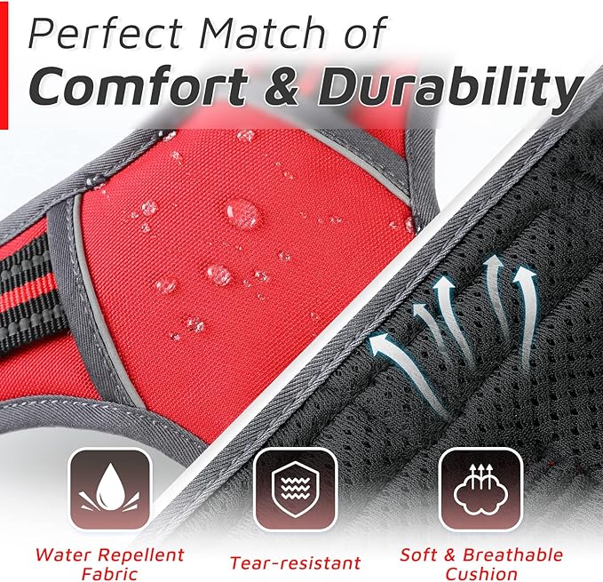 Eagloo Dog Harness Large Breed, No Pull Service Vest with Reflective Strips and Control Handle, Adjustable and Comfortable for Easy Walking, No Choke Pet Harness with 2 Metal Rings, Red, XL GoExplorewithEagloo