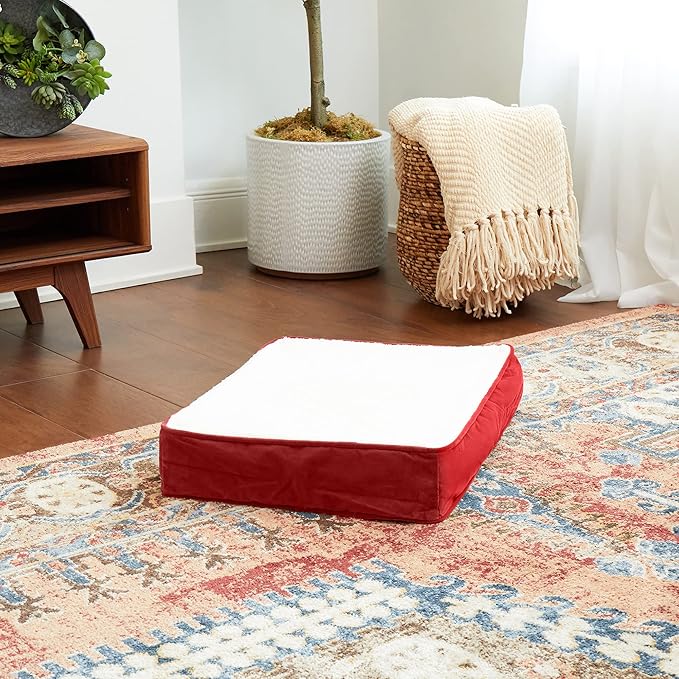 Happy Hounds Oscar Rectangle Orthopedic Foam Sherpa Dog Bed, Extra Small (24 x 18 in.), Red - PAWPICO