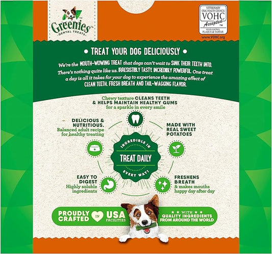 Greenies Regular Natural Dog Dental Treats, Sweet Potato Flavor, 36 oz. Pack (36 Treats) - PAWPICO