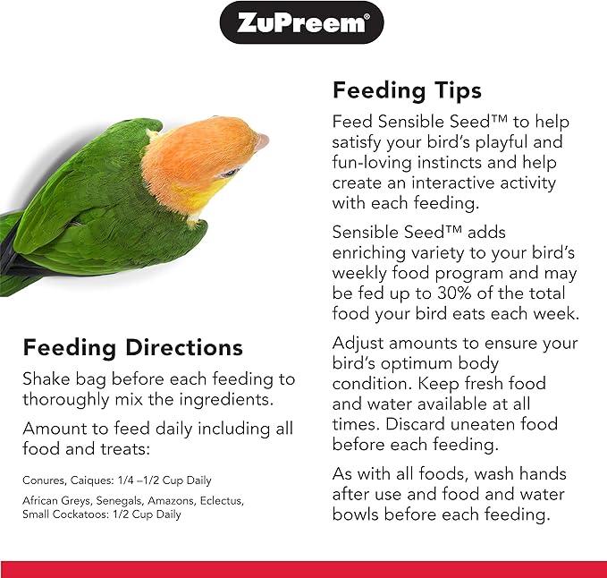 ZuPreem Sensible Seed Bird Food, Cockatiel, Lovebird, Quaker, Small Conure, Lorikeet, Seed and Pellet Blend for Medium Birds, Food Mixer Topper, Enriching Variety, Made in USA, Bird Seed (M, 2 lb) ZuPreem