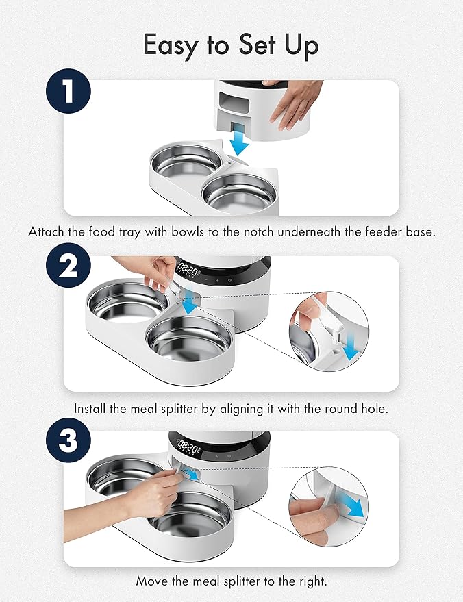 PETLIBRO Pet Food Splitter with Stainless Steel Bowls, Automatic Cat Feeder Bowls for Two Cats or Dogs, Suitable for PETLIBRO Automatic Cat Feeder PLAF005, PLAF006, PLAF103, PLAF203, White - PAWPICO