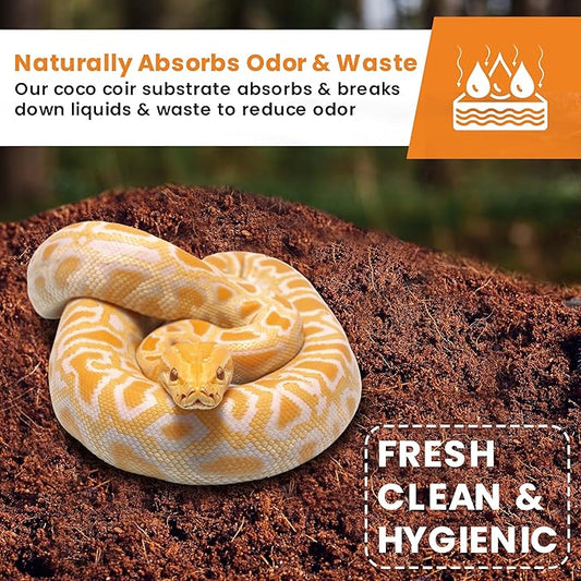 ReptiCare Coconut Fiber Substrate for Reptiles 12 Q, Organic Ready to Use - Odor Absorbent Coco Coir Terrarium Bedding for Ball Pythons, Boas, Snakes, Tortoises, Geckos, Frogs and Tarantulas Gro-Med
