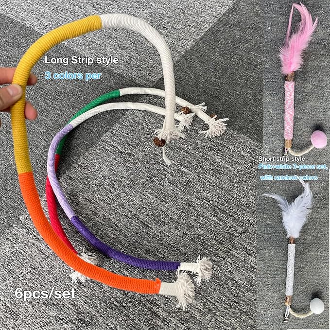 AcceLeah Cat Worm Toy Refills Cats Teaser Toys Wand Replacement,Cat Worms and Dragonfly Refill,Cat Wand Toy Assorted Teaser Refills with Bell (6Pcs Random Color Set) - PAWPICO
