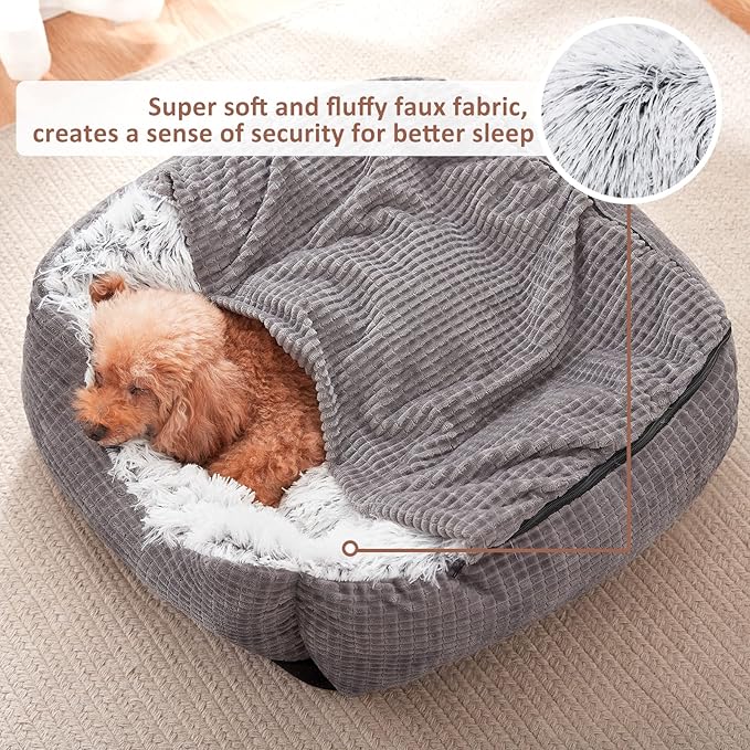MIXJOY Dog Beds for Small Dogs, Rectangle Cave Hooded Blanket Puppy Bed, Luxury Orthopedic Cat Beds for Indoor Cats, Warmth and Machine Washable (20 inches, Grey) - PAWPICO