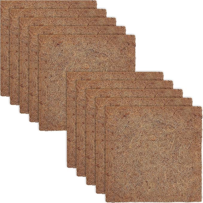 ZeeDix 10 Pieces Coconut Fiber Reptile Substrate Mat, 8 x 8 inches Natural Coco Coir Mat Turtle Bedding Tortoise Carpet Reptile Terrarium Liner for Lizard Snake Turtle Gecko Bearded Dragon ZeeDix