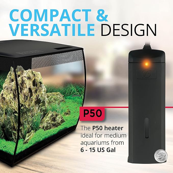 Fluval P50 Submersible Aquarium Heater for Up to 15 Gallons, 50 Watts Fluval