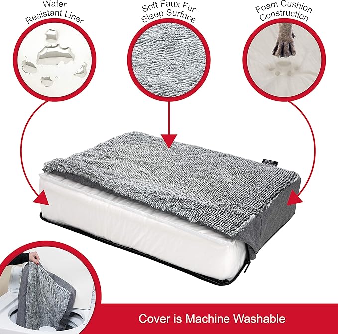 SportPet Designs Deluxe Dog Mattress, Water-Resistant Liner Pet Bed, Reversible, Top Memory Foam - Large, Gray (CM-10060-CS01) - PAWPICO