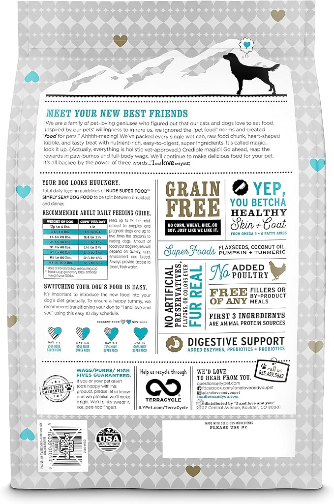 I and love and you Nude Super Food Dry Dog Food - Salmon + Whitefish - Prebiotic + Probiotic, Grain Free, Real Meat, No Fillers, 5lb Bag - PAWPICO