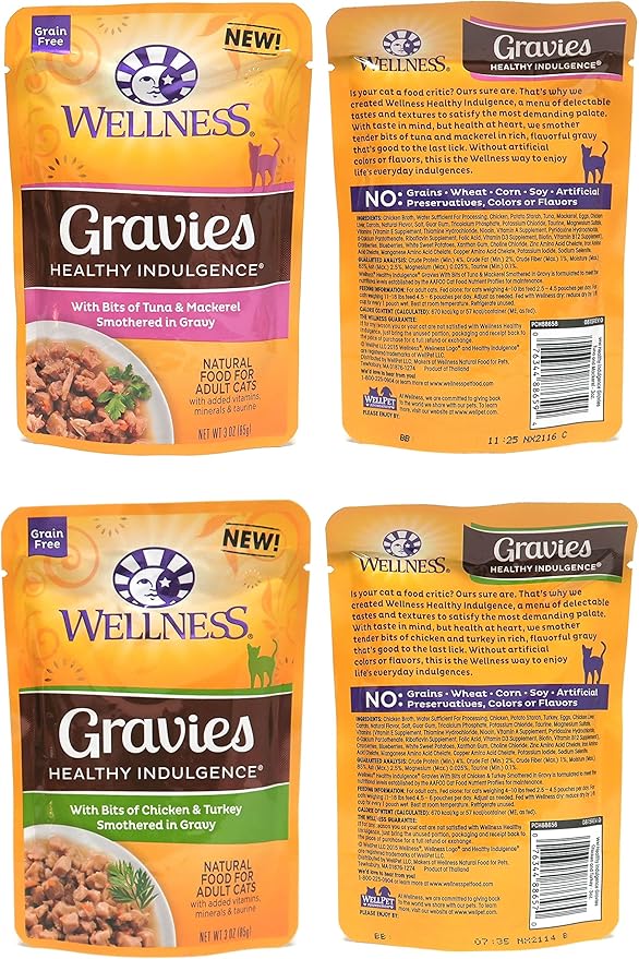 Wellness Healthy Indulgence Wet Cat Food Pouch Variety Pack, 10 Flavors, 3-Ounces Each (10 Pack) - PAWPICO