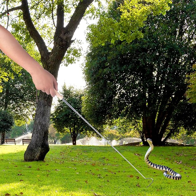 29 inches Collapsible Snake Hook,Telescopic Rods Designed with Ring Grooves,Sturdy Stainless Steel Hook,Snake Tool Hook,Wooden Handle BOVONVON