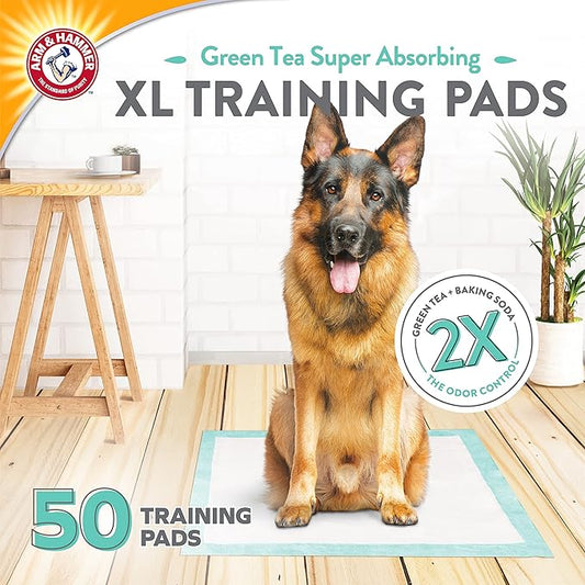 Arm & Hammer Green Tea Pet Training Pads | 200 Count Dog Training Pads with Super Absorbing Green Tea Baking Soda for 2X The Odor Control | Leakproof & Recycled Training Pads, XL,White - PAWPICO