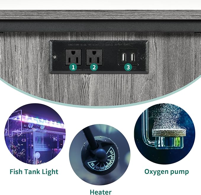 YITAHOME Fish Tank Stand with Power Outlets & LED Light, 55-75 Gallon Metal Aquarium Stand with Cabinet for Fish Tank Accessories Storage for Turtle Tank, Reptile Terrarium, 860LBS Capacity, Grey YITAHOME