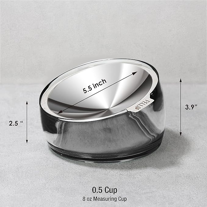 Felli Pet Oblik Whisker Fatigue Cat Food Bowl Raised Stainless Steel Shallow Dish, Pet Friendly Design Anti Vomit Tilted Metal Plate Feeder Elevated Acrylic Base for Treats Storage (0.5 Cups, Smoky) - PAWPICO