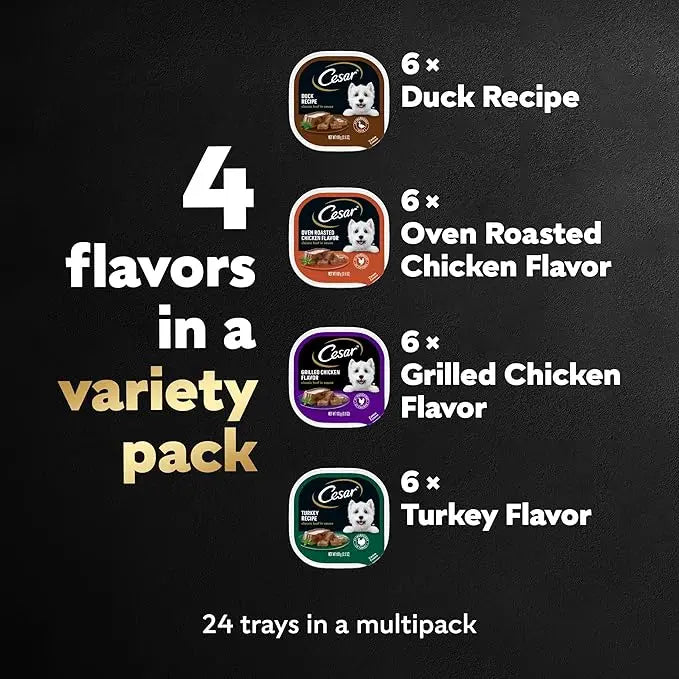 CESAR Adult Wet Dog Food Classic Loaf in Sauce Poultry Variety Pack,. Easy Peel Trays with Real Chicken, Turkey or Duck, 3.5 Ounce (Pack of 24) - PAWPICO