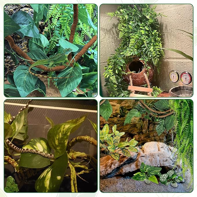 PINVNBY 7 PCS Reptile Plants Vine, Terrarium Hanging Flexible Climbing Artificial Leaves Reptile Hide, Bearded Dragon Tank Accessories, Terrarium Decor for Leopard Gecko Lizard Snake Geckos Chameleon PINVNBY