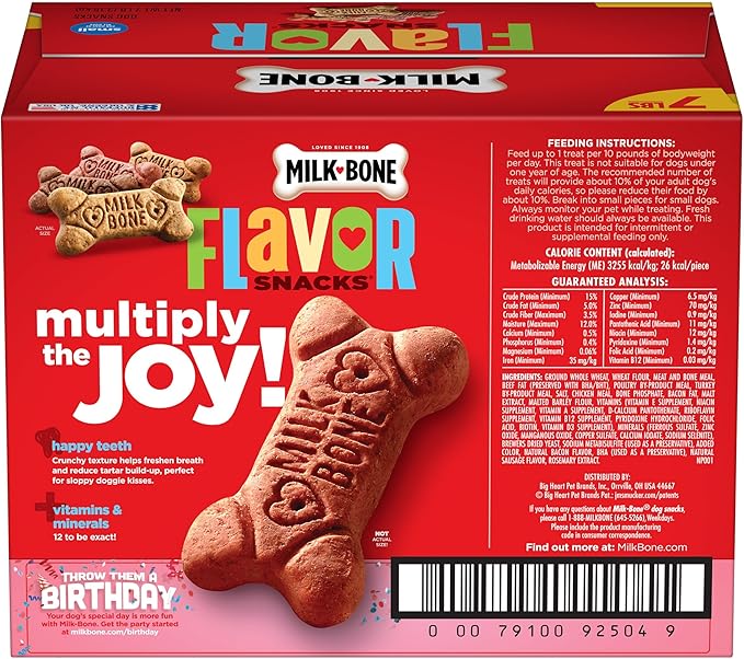 Milk-Bone Flavor Snacks Dog Treats, Small Biscuits, 7 Pound Crunchy Texture Helps Reduce Tartar (Pack of 2) - PAWPICO