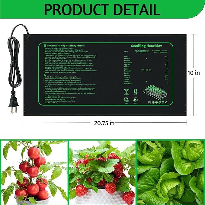 1 Pack (10" x 20.75") Seedling Heat Mat for Seed Starting, Waterproof Heating Pad for Indoor Plants Germination … LOCONHA
