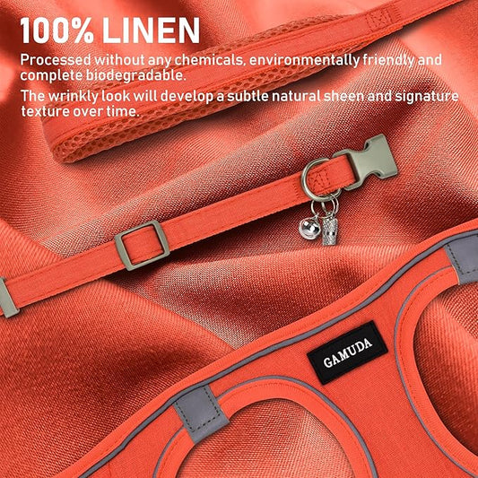 GAMUDA Small Pet Harness Collar and Leash Set, Step in No Chock No Pull Linen Fabric Soft Mesh Dog Vest Harnesses Reflective for Dogs Puppy Cats Kitten Rabbit (Orange, XS) GAMUDACollarsCollection