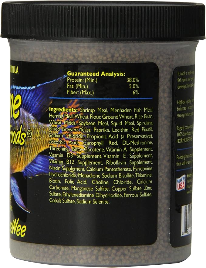 Xtreme Cichlid Peewee 1.5 mm Pellets - Proven Nutrition for Cichlids - Balanced Amino Acids, Boost Immune & Digestive Health, Color & Energy, Max Protein Freshwater Fish Food – USA Farm Grown (5oz) XtremeAquaticFoods