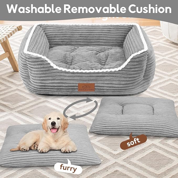 Rectangle Cat Dog Bed for Large Medium Small Pets Indoor Outdoor Machine Washable Sleeping Sofa Non-Slip Bottom Soft Puppy Bed Durable Orthopedic Calming Pet Cuddler (Medium, Grey) - PAWPICO