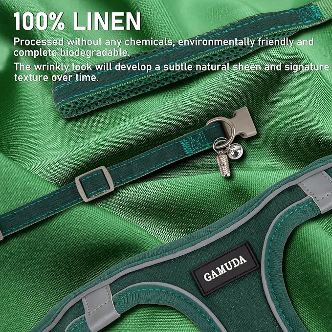 GAMUDA Small Pet Harness Collar and Leash Set, Step in No Chock No Pull Linen Fabric Soft Mesh Dog Vest Harnesses Reflective for Dogs Puppy Cats Kitten Rabbit (Green, XS) GAMUDACollarsCollection