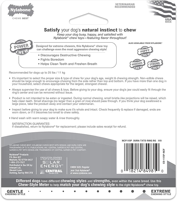 Nylabone Power Chew Textured Dog Chew Ring Toy - Tough and Durable Dog Chew Toy for Aggressive Chewers - Flavor Medley, Small/Regular (1 Count) - PAWPICO