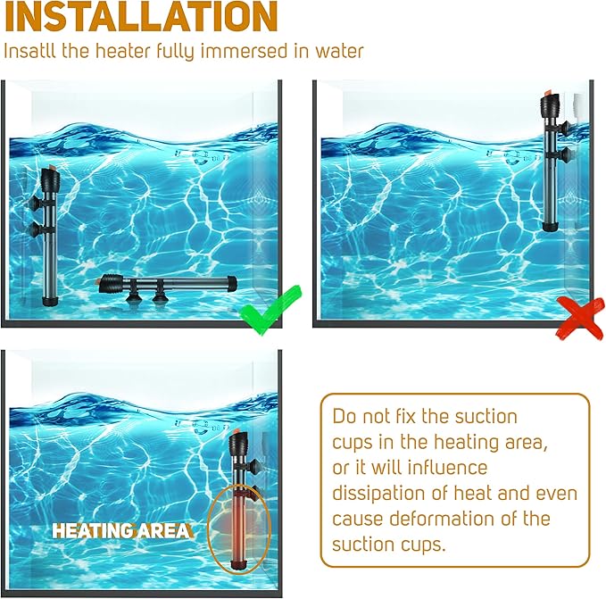 Orlushy Submersible Aquarium Heater,200W Adjustable Fish Tahk Heater with 2 Suction Cups Free Thermometer Suitable for Marine Saltwater and Freshwater Orlushy