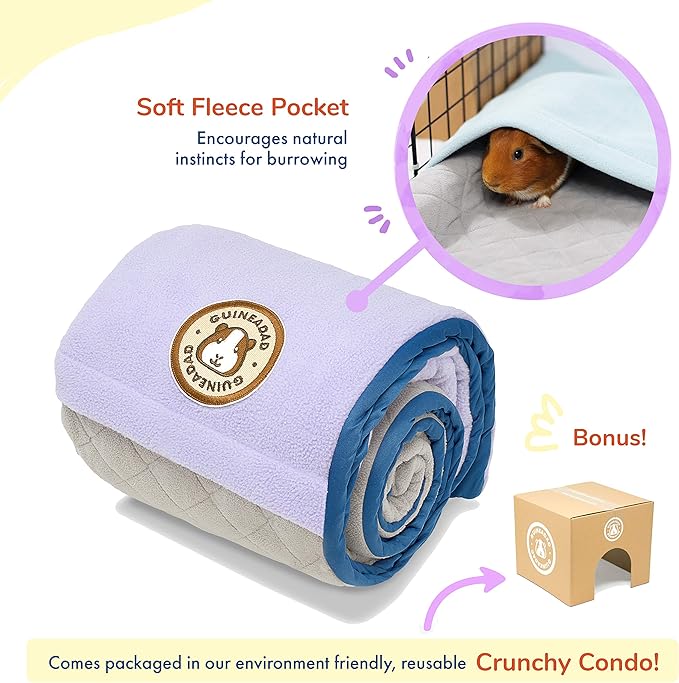 GuineaDad Original Liner - Purple Fleece Guinea Pig Bedding - Reusable Guinea Pig Cage Liner - Extra Absorbent with Waterproof Bottom and Burrowing Pocket - Small Pet Supplies - 2x3 C&C GuineaDad