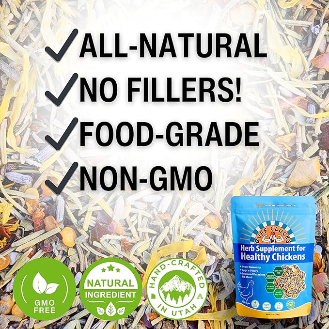 BuffClucks Herb Supplement for Backyard Chickens - Natural Chicken Treats, Poultry Feed Botanical Mix, Plant-Based Coop Snacks for Daily Wellness, Feather Quality, Egg Production - Crafted in USA 12oz PAWPICO