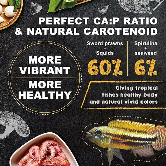 Ultra Fresh Tropical Fish Food, Wild Sword Prawn, Natural Color Enhancement, Slow Sinking Pellet for Discus, Angelfish, Medium Sized Cichlids and Fish, Tropical Excellent Bits 4.6 oz UltraFresh-ShrimpDelight