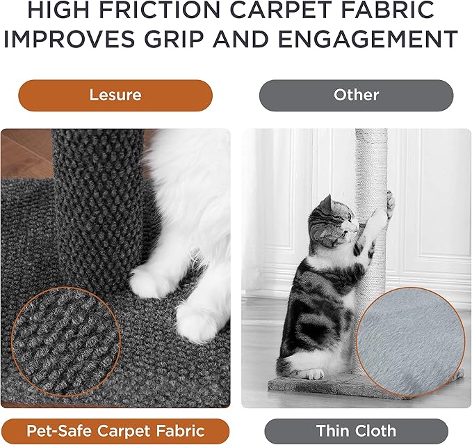 Lesure 29" Tall Cat Scratching Post - Premium Sisal Rope Highly Resistant Carpet Scratching Posts for Indoor Cats Adults, Sturdy Large Cat Scratch Pole with Hanging Ball, Grey(29 inch) - PAWPICO