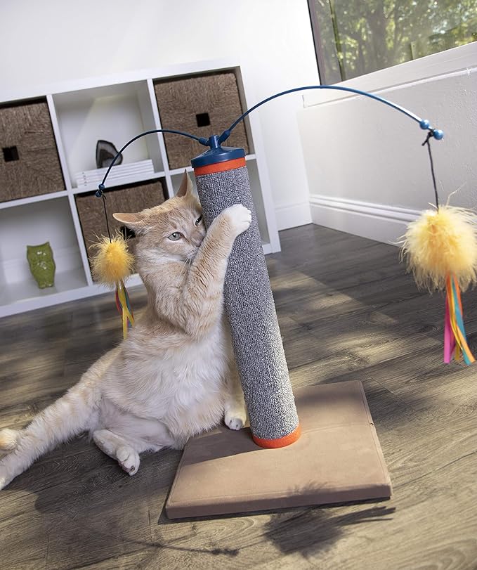 SmartyKat Scratch 'N Spin Carpet Cat Scratching Post with Spinning Wand Toys - Gray, One Size - PAWPICO